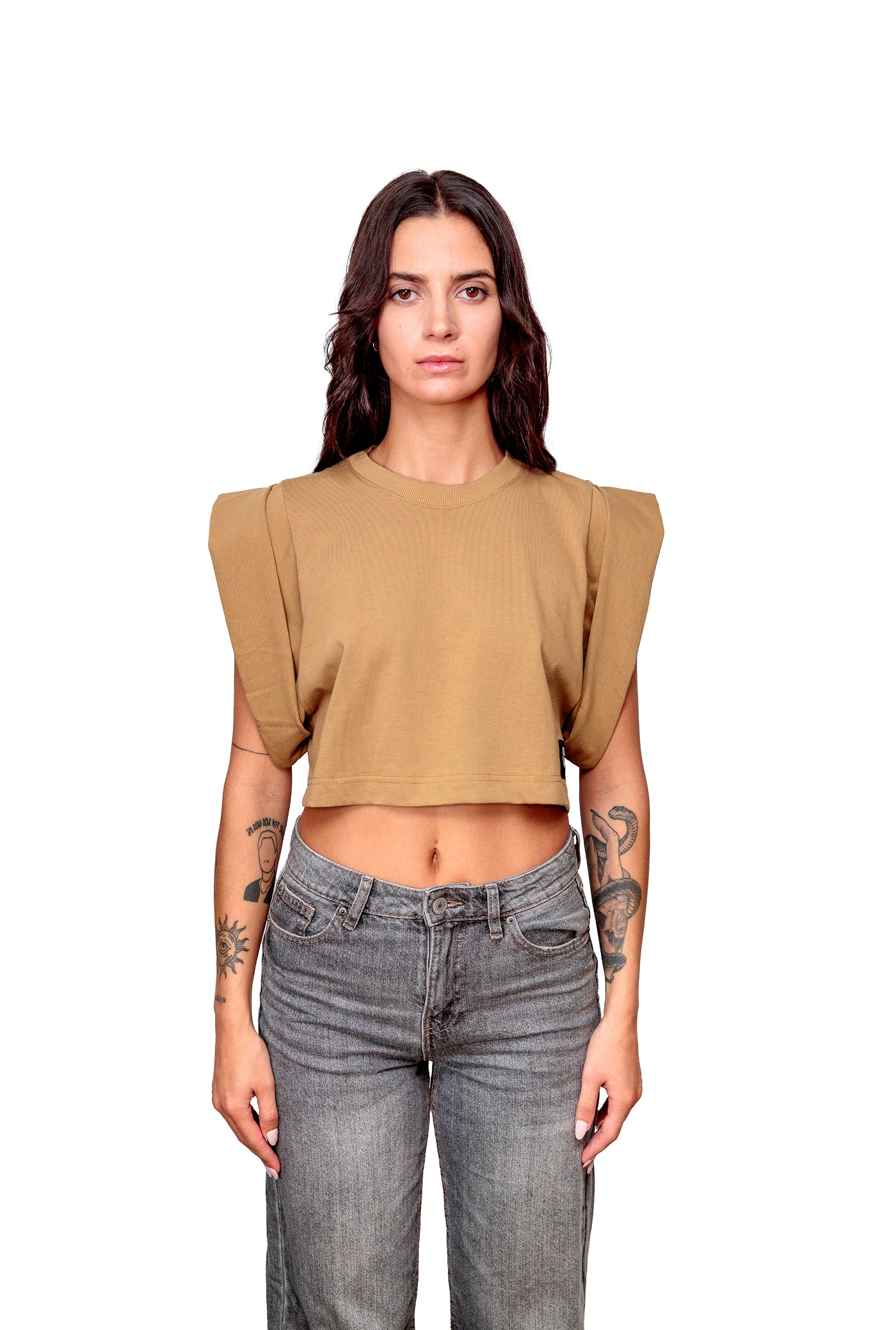 Camel Cotton Crop Top T-Shirt