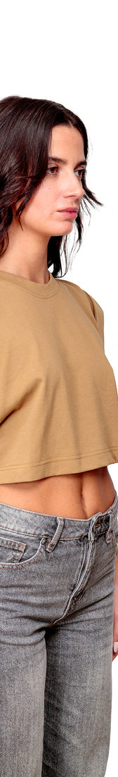 Camel Cotton Crop Top T-Shirt