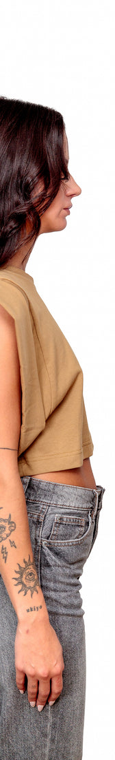 Camel Cotton Crop Top T-Shirt