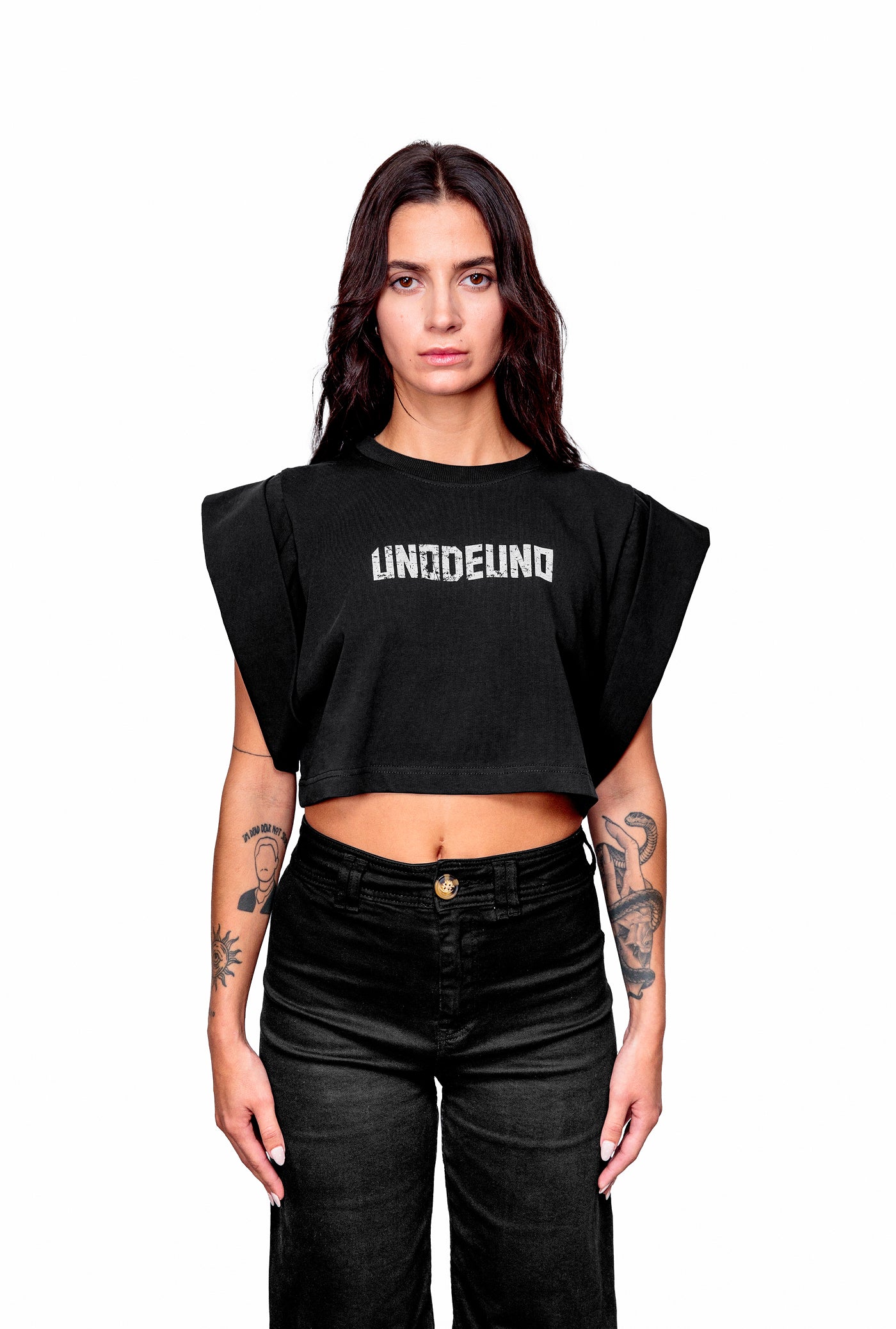 Anthracite Cotton Printed Crop Top