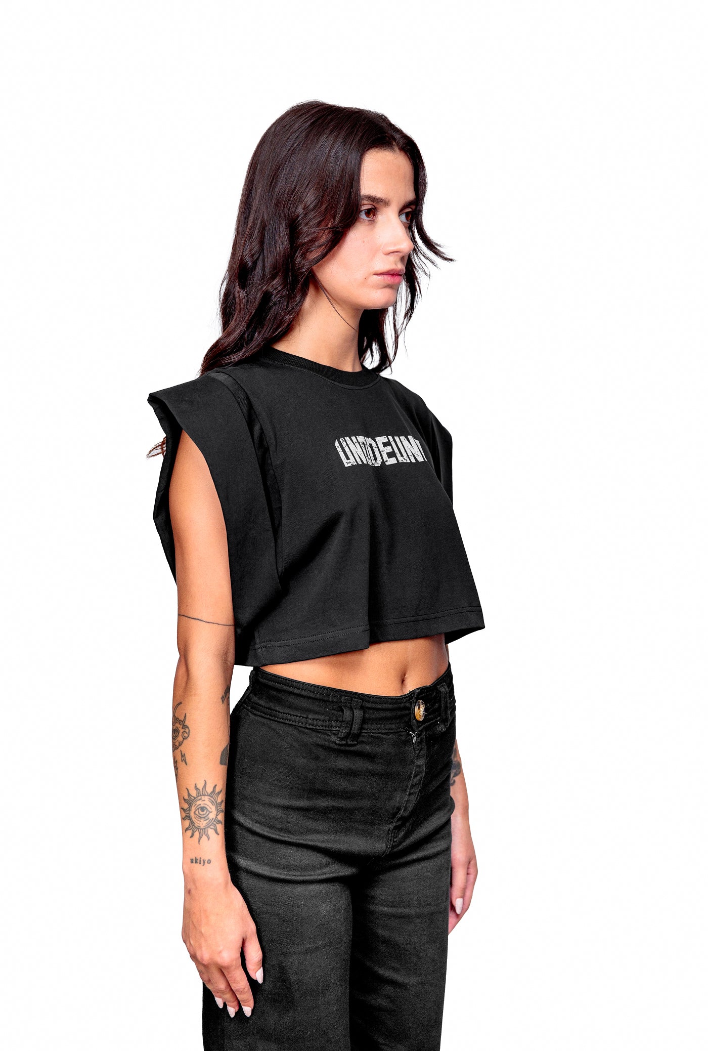 Anthracite Cotton Printed Crop Top