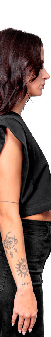 Anthracite Cotton Printed Crop Top