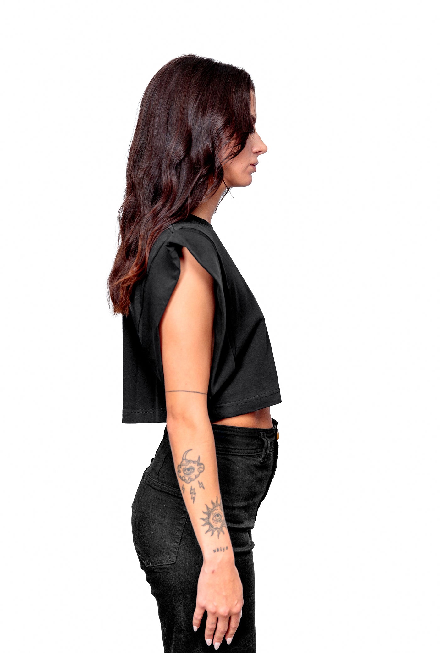 Anthracite Cotton Printed Crop Top