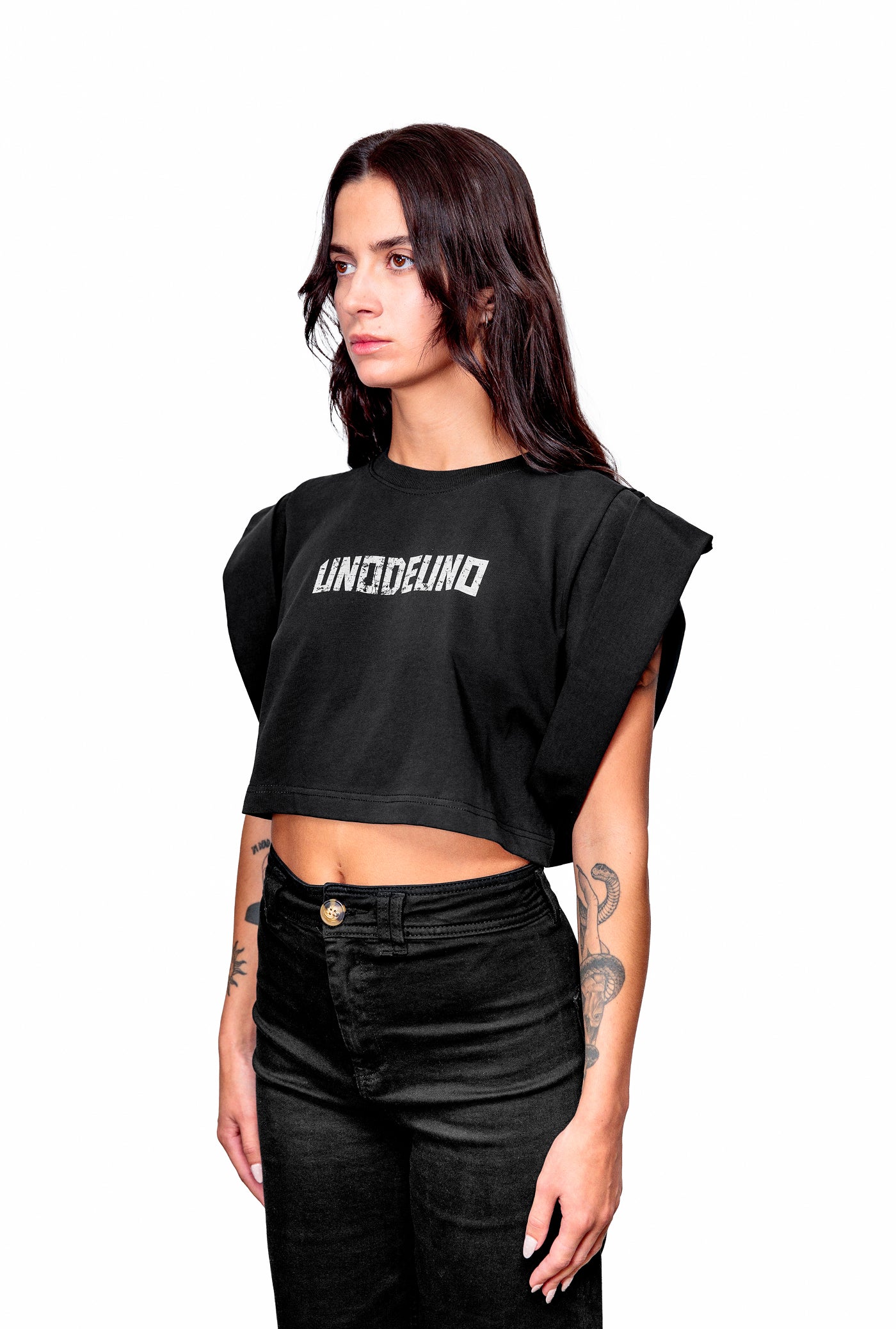 Anthracite Cotton Printed Crop Top