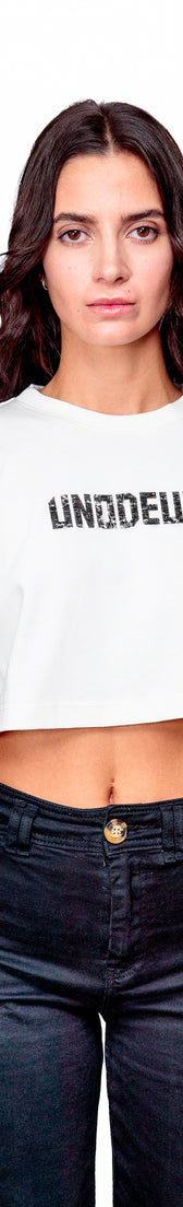 Off-white Cotton Printed Crop Top