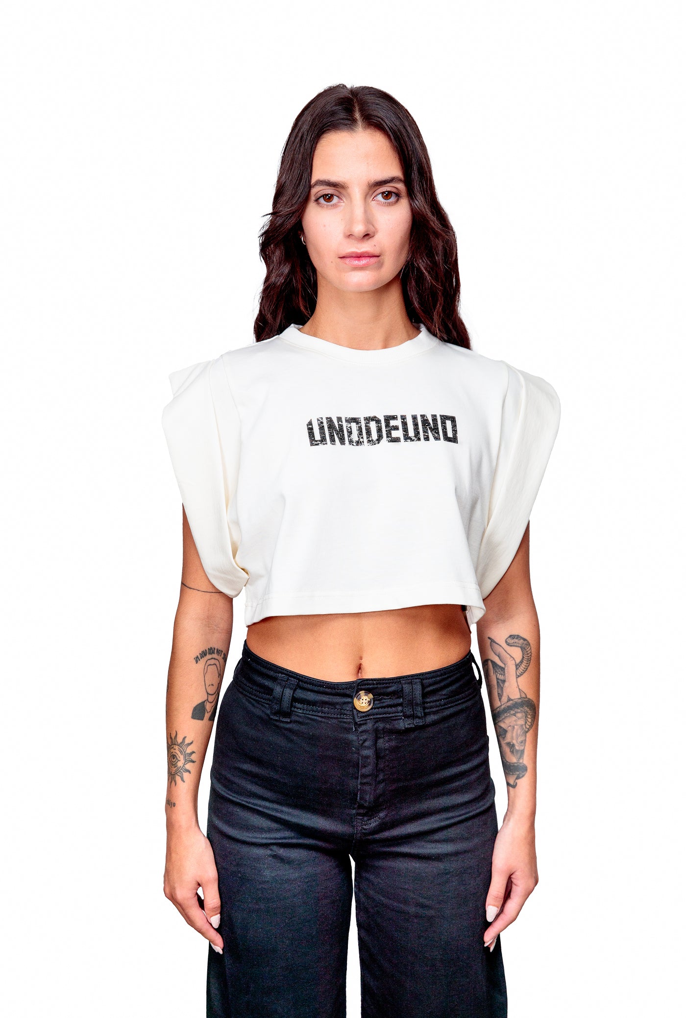 Off-white Cotton Printed Crop Top