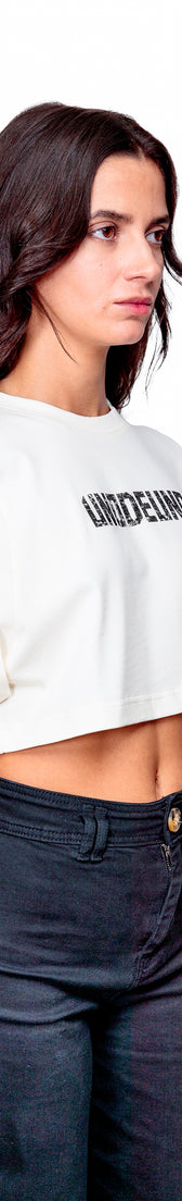 Off-white Cotton Printed Crop Top