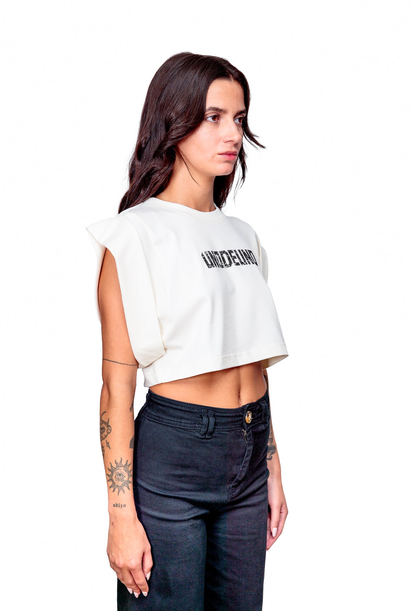 Off-white Cotton Printed Crop Top