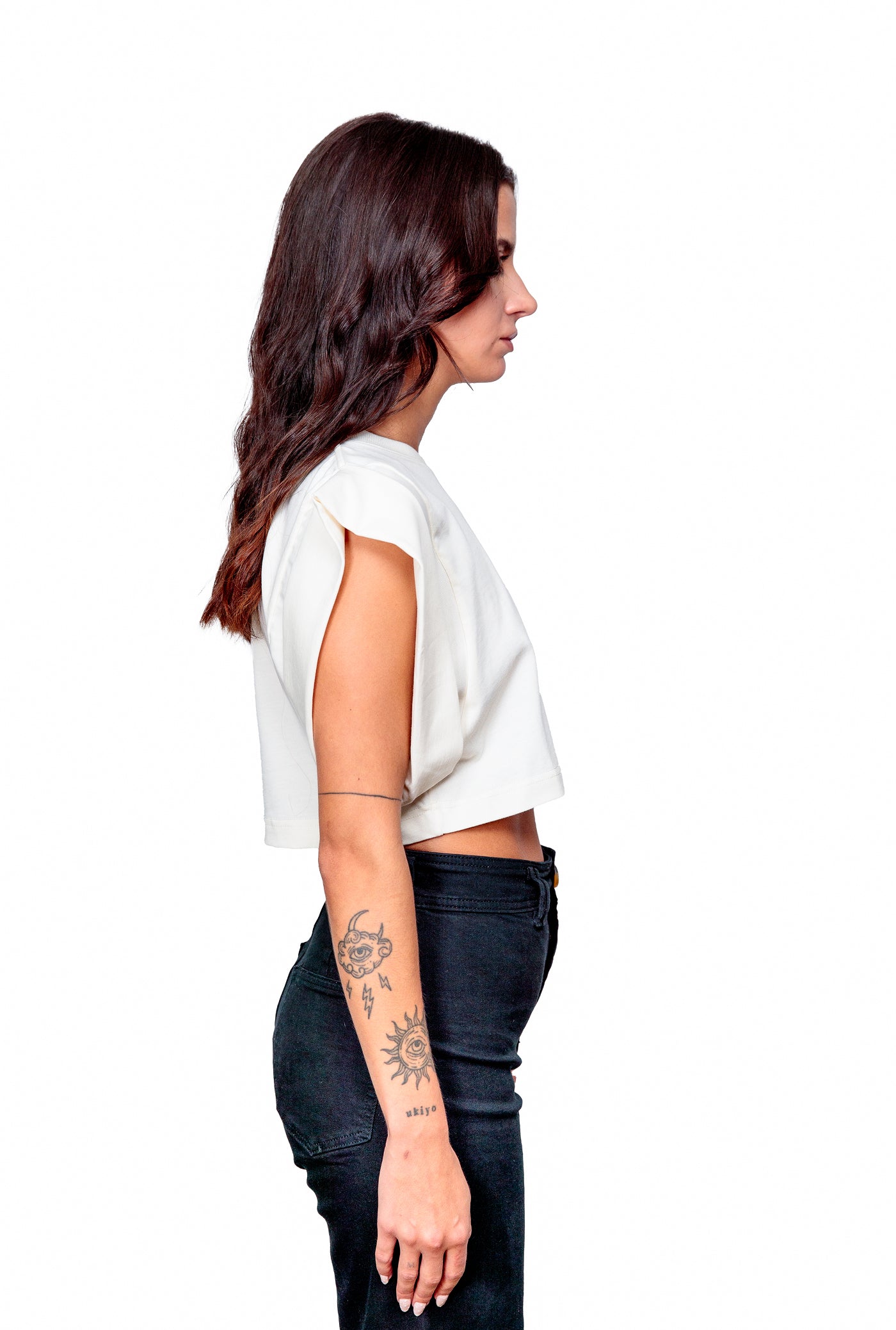 Off-white Cotton Printed Crop Top