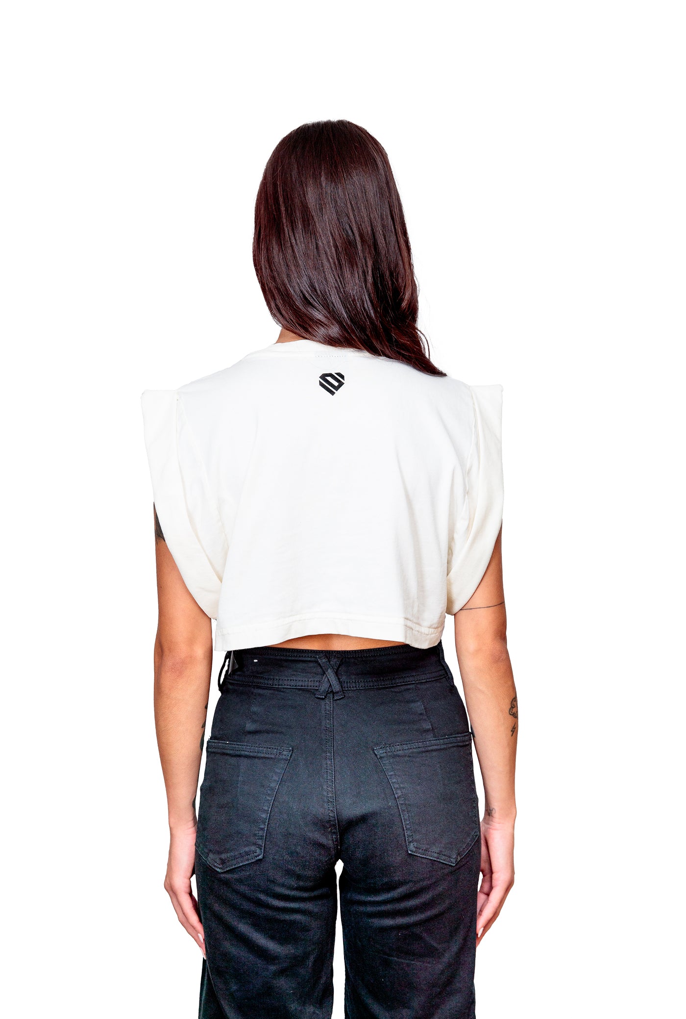 Off-white Cotton Printed Crop Top