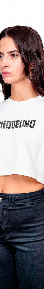 Off-white Cotton Printed Crop Top