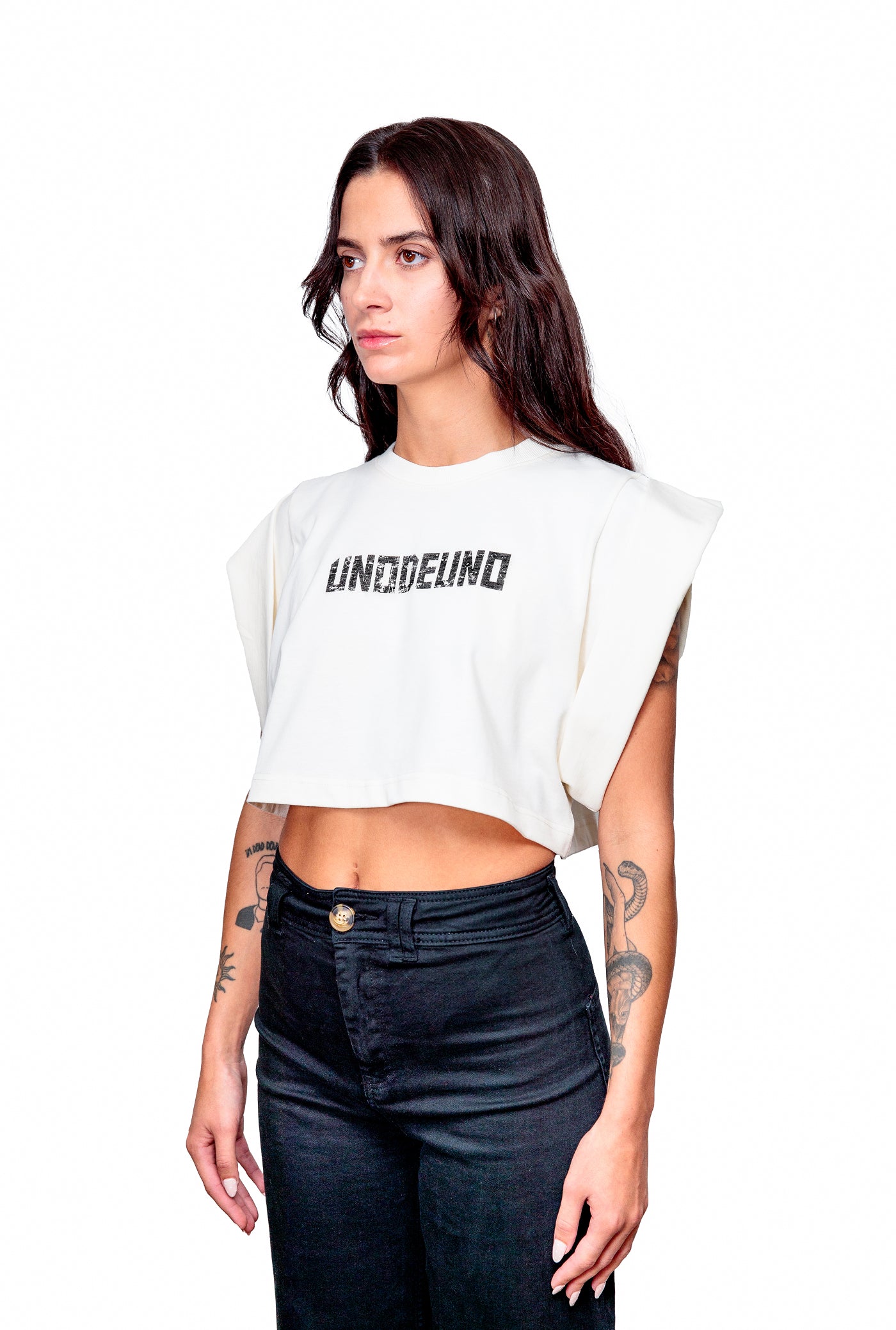 Off-white Cotton Printed Crop Top
